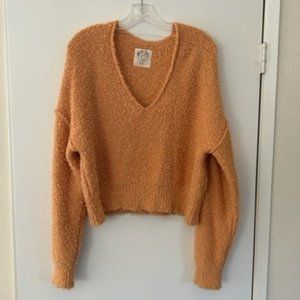 Free People V Neck Textured Sweater in Orange Size M